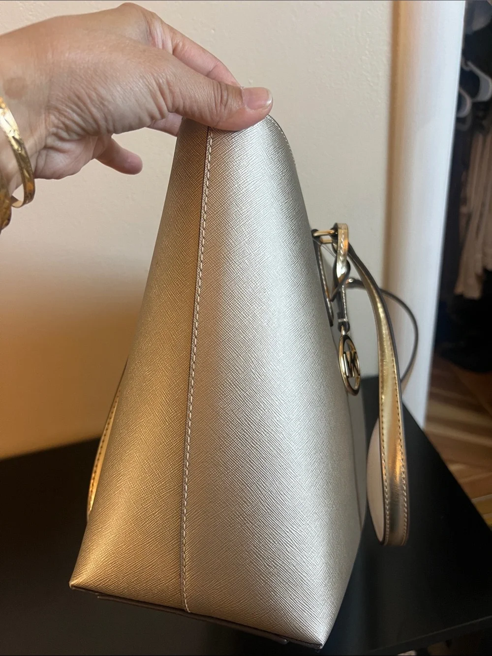 Michael Kors Metallic Gold Tote with MK Charm